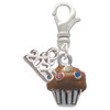 Silver Plated Small Chocolate Cupcake with Crystal Sprinkles - Silver Plated Clip on Charm with Mini Year 2025: Year to Remember Jewelry Gift - Celebrations