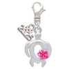 Silver Plated Open Sea Turtle with Hot Pink Plumeria - Silver Plated Clip on Charm with Mini Year 2025: Year to Remember Jewelry Gift - Celebrations