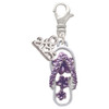 Silver Plated Purple Open Plumeria Flower Flip Flop - Silver Plated Clip on Charm with Mini Year 2025: Year to Remember Jewelry Gift - Celebrations