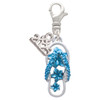 Silver Plated Blue Open Plumeria Flower Flip Flop - Silver Plated Clip on Charm with Mini Year 2025: Year to Remember Jewelry Gift - Celebrations