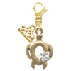 Gold-tone Open Sea Turtle with White Plumeria - Gold-tone Plated Clip on Charm with Mini Year 2025: Year to Remember Jewelry Gift - Celebrations