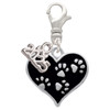 Black Enamel Heart with Paw Prints - Silver Plated Clip on Charm with Mini Year 2025: Year to Remember Jewelry Gift - Celebrations