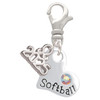Heart with ''Softball'' and AB Crystal - Silver Plated Clip on Charm with Mini Year 2025: Year to Remember Jewelry Gift - Celebrations