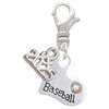 Heart with ''Baseball'' and AB Crystal - Silver Plated Clip on Charm with Mini Year 2025: Year to Remember Jewelry Gift - Celebrations