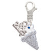 3-D Vanilla Ice Cream Cone with Crystal Sprinkles - Silver Plated Clip on Charm with Mini Year 2025: Year to Remember Jewelry Gift - Celebrations