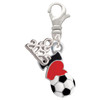 Silver Plated I love Soccer - Red Heart - Silver Plated Clip on Charm with Mini Year 2025: Year to Remember Jewelry Gift - Celebrations