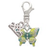 Silver Plated Small Lime Green & Blue Butterfly - Silver Plated Clip on Charm with Mini Year 2025: Year to Remember Jewelry Gift - Celebrations