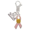 Silver Plated Pink Ribbon with Softball - Silver Plated Clip on Charm with Mini Year 2025: Year to Remember Jewelry Gift - Celebrations