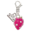 Silver Plated Large 3-D Hot Pink Strawberry with Crystals - Silver Plated Clip on Charm with Mini Year 2025: Year to Remember Jewelry Gift - Celebrations