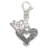 Antiqued Reptile Print Open Heart - Silver Plated Clip on Charm with Mini Year 2025: Year to Remember Jewelry Gift - Celebrations