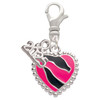 Silver Plated Hot Pink Zebra Print Heart - Silver Plated Clip on Charm with Mini Year 2025: Year to Remember Jewelry Gift - Celebrations
