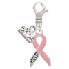 Pink Ribbon ''Help'' - Silver Plated Clip on Charm with Mini Year 2025: Year to Remember Jewelry Gift - Celebrations