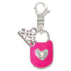 Hot Pink Enamel Lock with Clear Crystals - Silver Plated Clip on Charm with Mini Year 2025: Year to Remember Jewelry Gift - Celebrations