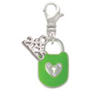 Lime Green Enamel Lock with Clear Crystals - Silver Plated Clip on Charm with Mini Year 2025: Year to Remember Jewelry Gift - Celebrations
