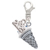 Silver Plated 3-D Resin Vanilla Ice Cream Cone with Crystals - Silver Plated Clip on Charm with Mini Year 2025: Year to Remember Jewelry Gift - Celebrations