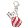 Silver Plated 3-D Red Striped Christmas Ornament - Silver Plated Clip on Charm with Mini Year 2025: Year to Remember Jewelry Gift - Celebrations