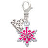 Hot Pink Snowflake with Hot Pink Crystal - Silver Plated Clip on Charm with Mini Year 2025: Year to Remember Jewelry Gift - Celebrations