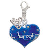 Silver Plated Large Blue Flying Santa Heart with AB Crystals - Silver Plated Clip on Charm with Mini Year 2025: Year to Remember Jewelry Gift - Celebrations