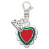 Red, Green Heart with White Ruffles - Silver Plated Clip on Charm with Mini Year 2025: Year to Remember Jewelry Gift - Celebrations