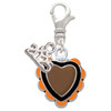 Silver Plated Brown & Black Heart with Orange Ruffles - Silver Plated Clip on Charm with Mini Year 2025: Year to Remember Jewelry Gift - Celebrations