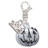 Silver Plated 3-D Large Jack O' Lantern with Leaves - Silver Plated Clip on Charm with Mini Year 2025: Year to Remember Jewelry Gift - Celebrations
