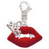 Silver Plated Red Enamel Vampire Lips - Silver Plated Clip on Charm with Mini Year 2025: Year to Remember Jewelry Gift - Celebrations