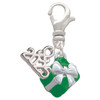 Silver Plated Small 3-D Green Present with Bow - Silver Plated Clip on Charm with Mini Year 2025: Year to Remember Jewelry Gift - Celebrations