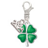Silver Plated Translucent Green Lucky Four Leaf Clover - Silver Plated Clip on Charm with Mini Year 2025: Year to Remember Jewelry Gift - Celebrations