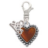 Silver Plated Translucent Brown Heart with Beaded Border - Silver Plated Clip on Charm with Mini Year 2025: Year to Remember Jewelry Gift - Celebrations