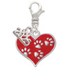 Silver Plated Red Enamel Heart with Paw Prints - Silver Plated Clip on Charm with Mini Year 2025: Year to Remember Jewelry Gift - Celebrations