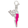 Silver Plated Hot Pink Lightning Bolt - Silver Plated Clip on Charm with Mini Year 2025: Year to Remember Jewelry Gift - Celebrations