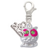 Silver Plated Owl with Hot Pink & Lime Green Crystal Eyes - Silver Plated Clip on Charm with Mini Year 2025: Year to Remember Jewelry Gift - Celebrations