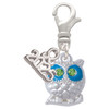 Silver Plated Owl with Hot Blue & Lime Green Crystal Eyes - Silver Plated Clip on Charm with Mini Year 2025: Year to Remember Jewelry Gift - Celebrations