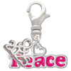 Hot Pink ''Peace'' with Heart - Silver Plated Clip on Charm with Mini Year 2025: Year to Remember Jewelry Gift - Celebrations