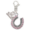 Silver Plated Beaded Pink Crystal Horseshoe with Good Luck - Silver Plated Clip on Charm with Mini Year 2025: Year to Remember Jewelry Gift - Celebrations