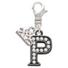 Black Nickeltone Crystal Initial - P - Beaded Border - Silver Plated Clip on Charm with Mini Year 2025: Year to Remember Jewelry Gift - Celebrations