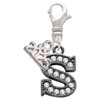 Black Nickeltone Crystal Initial - S - Beaded Border - Silver Plated Clip on Charm with Mini Year 2025: Year to Remember Jewelry Gift - Celebrations