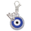 Silver Plated Large Blue Evil Eye with AB Crystal Border - Silver Plated Clip on Charm with Mini Year 2025: Year to Remember Jewelry Gift - Celebrations