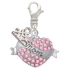 Silver Plated Mom Banner on Pink Crystal Heart - Silver Plated Clip on Charm with Mini Year 2025: Year to Remember Jewelry Gift - Celebrations