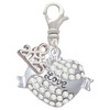 Silver Plated Love Banner on Clear Crystal Heart - Silver Plated Clip on Charm with Mini Year 2025: Year to Remember Jewelry Gift - Celebrations