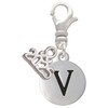 Silver Plated Capital Letter - V - Pebble Disc - Silver Plated Clip on Charm with Mini Year 2025: Year to Remember Jewelry Gift - Celebrations