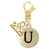 Gold-tone Capital Letter - U - Pebble Disc - Gold-tone Plated Clip on Charm with Mini Year 2025: Year to Remember Jewelry Gift - Celebrations