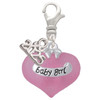 Baby Girl Pink Heart with Baby Feet - Silver Plated Clip on Charm with Mini Year 2025: Year to Remember Jewelry Gift - Celebrations