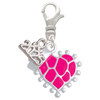 Hot Pink Giraffe Print Heart with Nurse Hat - Silver Plated Clip on Charm with Mini Year 2025: Year to Remember Jewelry Gift - Celebrations