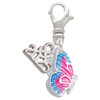 Silver Plated Translucent Hot Pink & Blue Flying Butterfly - Silver Plated Clip on Charm with Mini Year 2025: Year to Remember Jewelry Gift - Celebrations