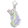 Silver Plated Large Translucent Purple & Lime Green Flying Butterfly - Silver Plated Clip on Charm with Mini Year 2025: Year to Remember Jewelry Gift - Celebrations
