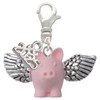 Pink Flying Pig with Wings - Silver Plated Clip on Charm with Mini Year 2025: Year to Remember Jewelry Gift - Celebrations