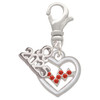 Silver Plated Heart with Red Crystal Heartbeat - Silver Plated Clip on Charm with Mini Year 2025: Year to Remember Jewelry Gift - Celebrations