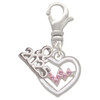 Silver Plated Heart with Pink Crystal Heartbeat - Silver Plated Clip on Charm with Mini Year 2025: Year to Remember Jewelry Gift - Celebrations