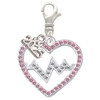 Silver Plated Large Pink Crystal Heart with Clear Heartbeat - Silver Plated Clip on Charm with Mini Year 2025: Year to Remember Jewelry Gift - Celebrations